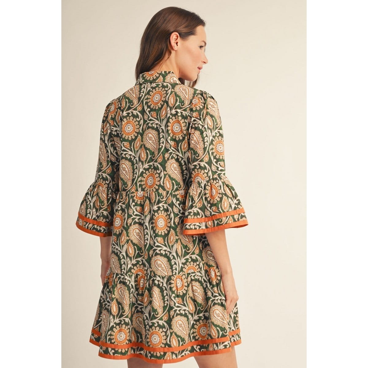 Style USA Hunter Green Paisley Floral Dress with Bell Sleeves - Little Miss Muffin Children & Home