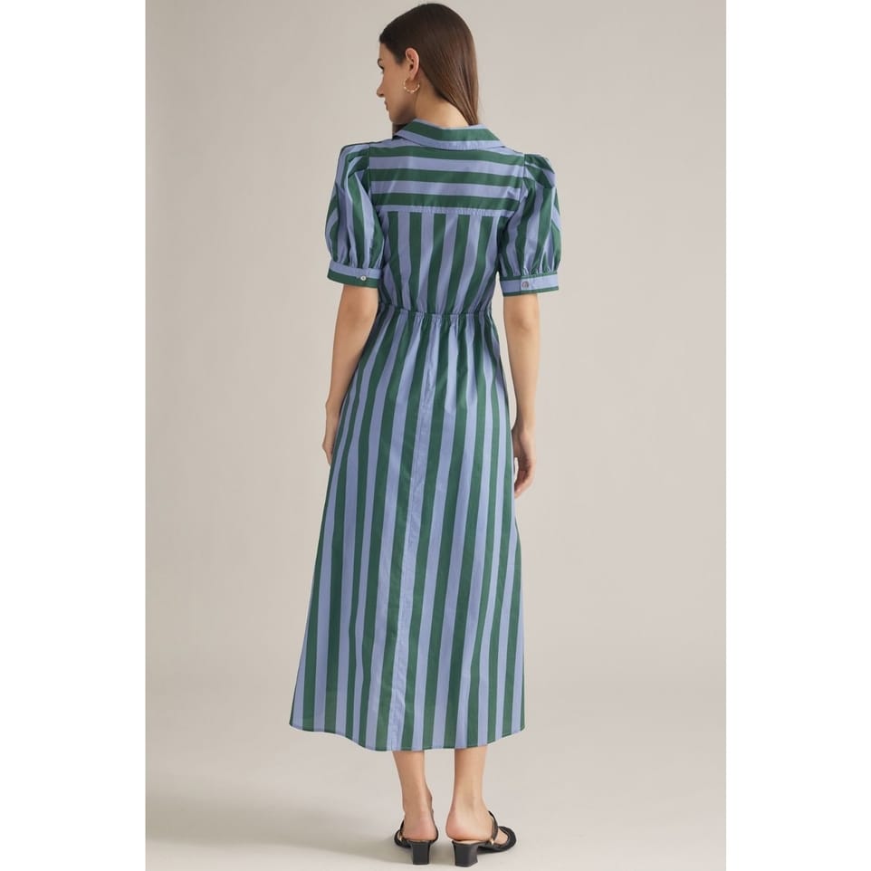 Style USA Hunter Green & Blue Stripe Cotton Midi Dress - Little Miss Muffin Children & Home