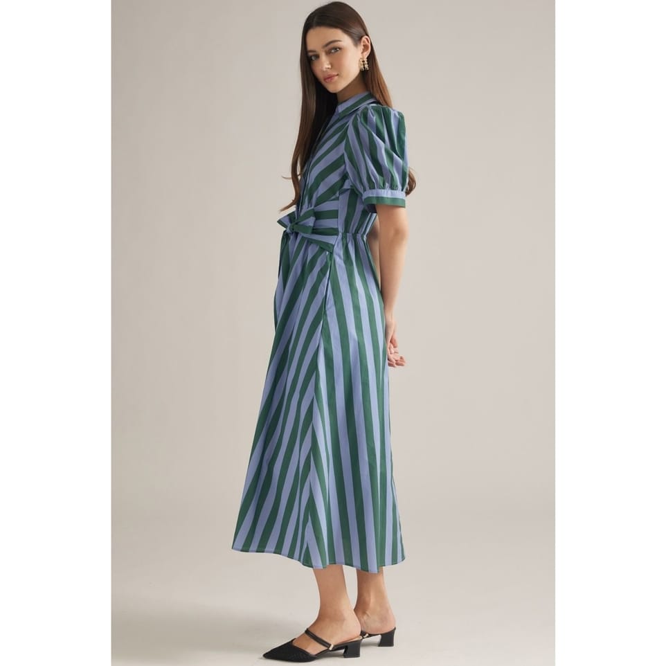 Style USA Hunter Green & Blue Stripe Cotton Midi Dress - Little Miss Muffin Children & Home