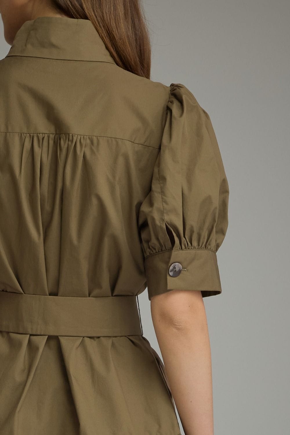 Style USA Olive Puff Sleeve Tiered Mini Dress with Pockets - Little Miss Muffin Children & Home