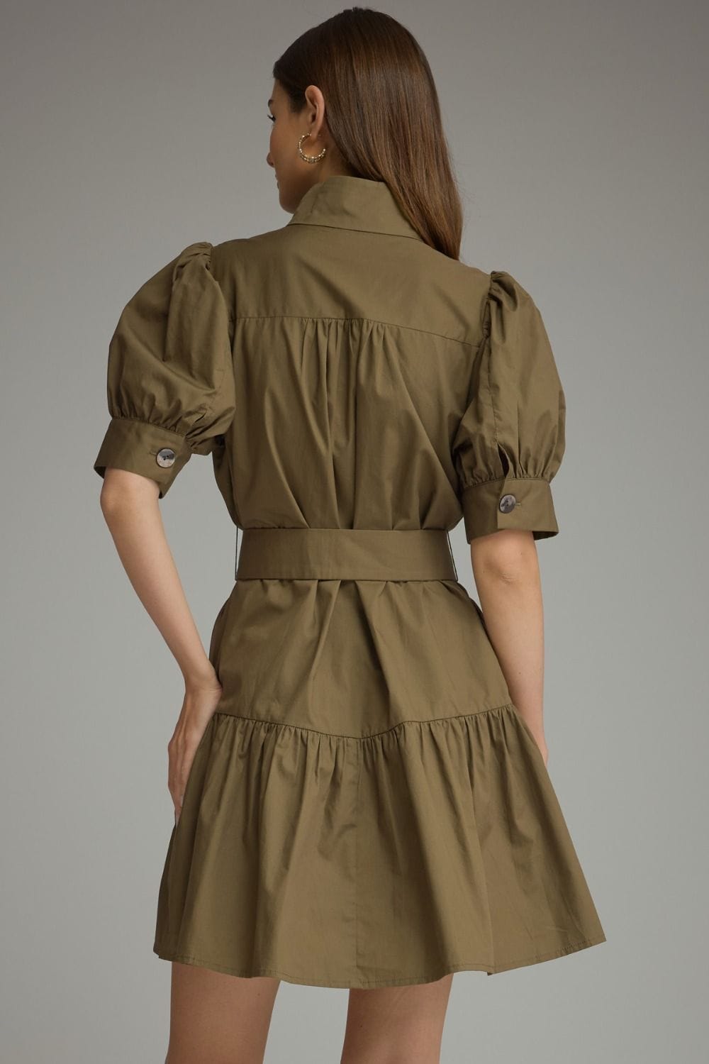 Style USA Olive Puff Sleeve Tiered Mini Dress with Pockets - Little Miss Muffin Children & Home