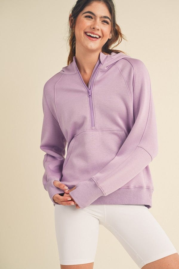 Yelete Yelete Scuba Quarter-Zip Hoodie in Light Purple - Little Miss Muffin Children & Home