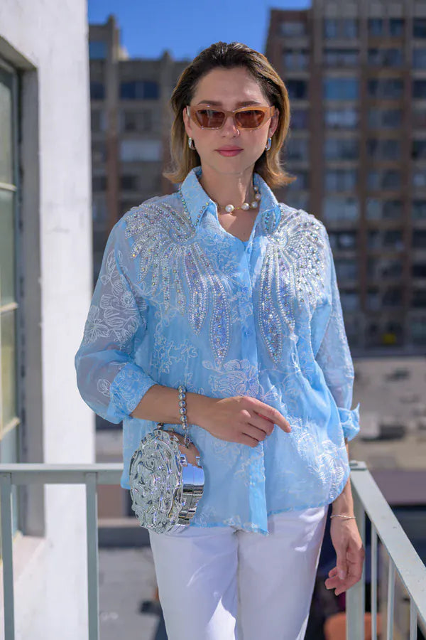Timmy Woods Beverly Hills Chloé Luxury Blue Shirt by Timmy Woods Beverly Hills - Little Miss Muffin Children & Home