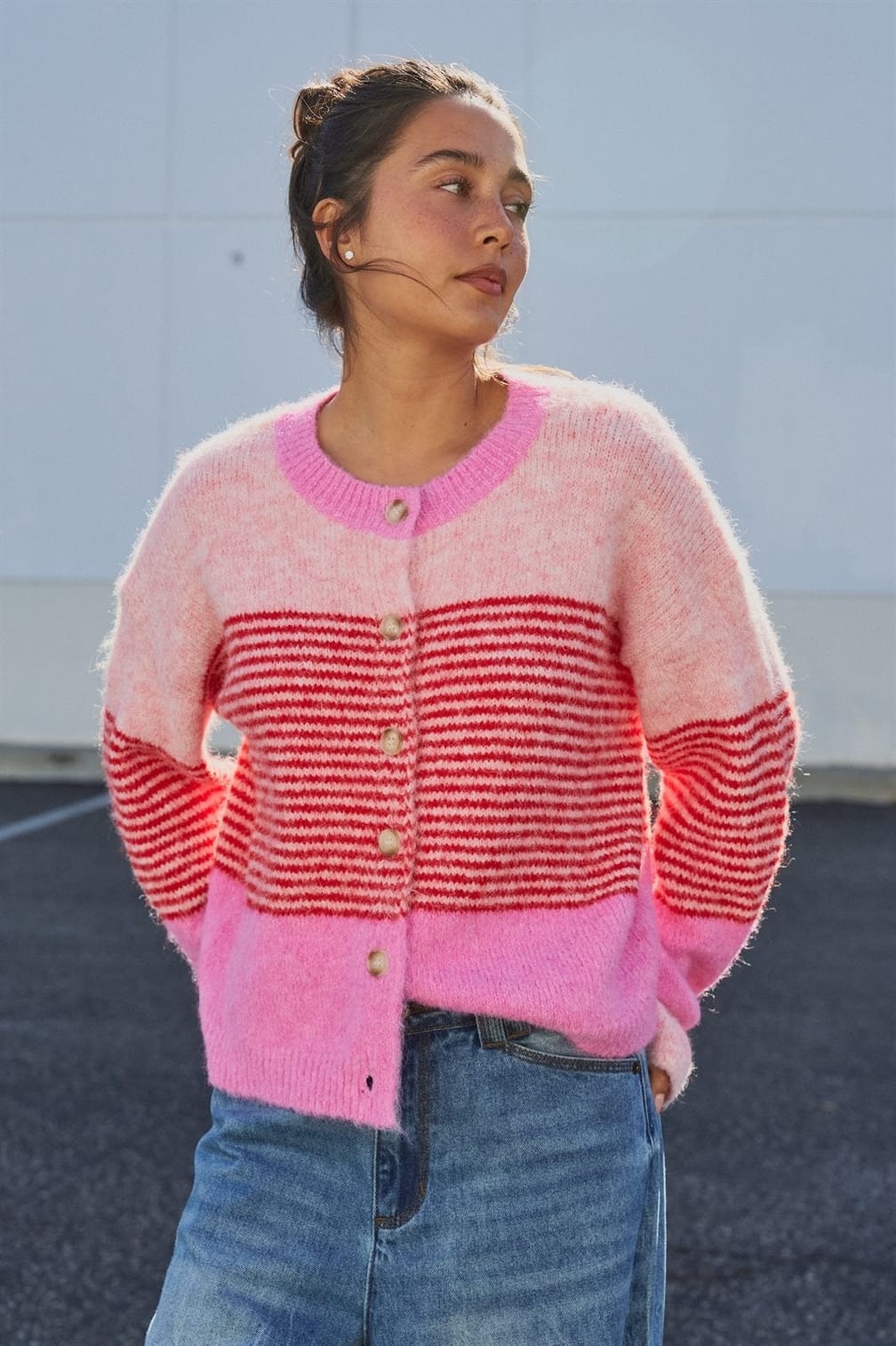 Urban Daizy Striped Fuzzy Knit Volume Sleeve Cardigan - Little Miss Muffin Children & Home