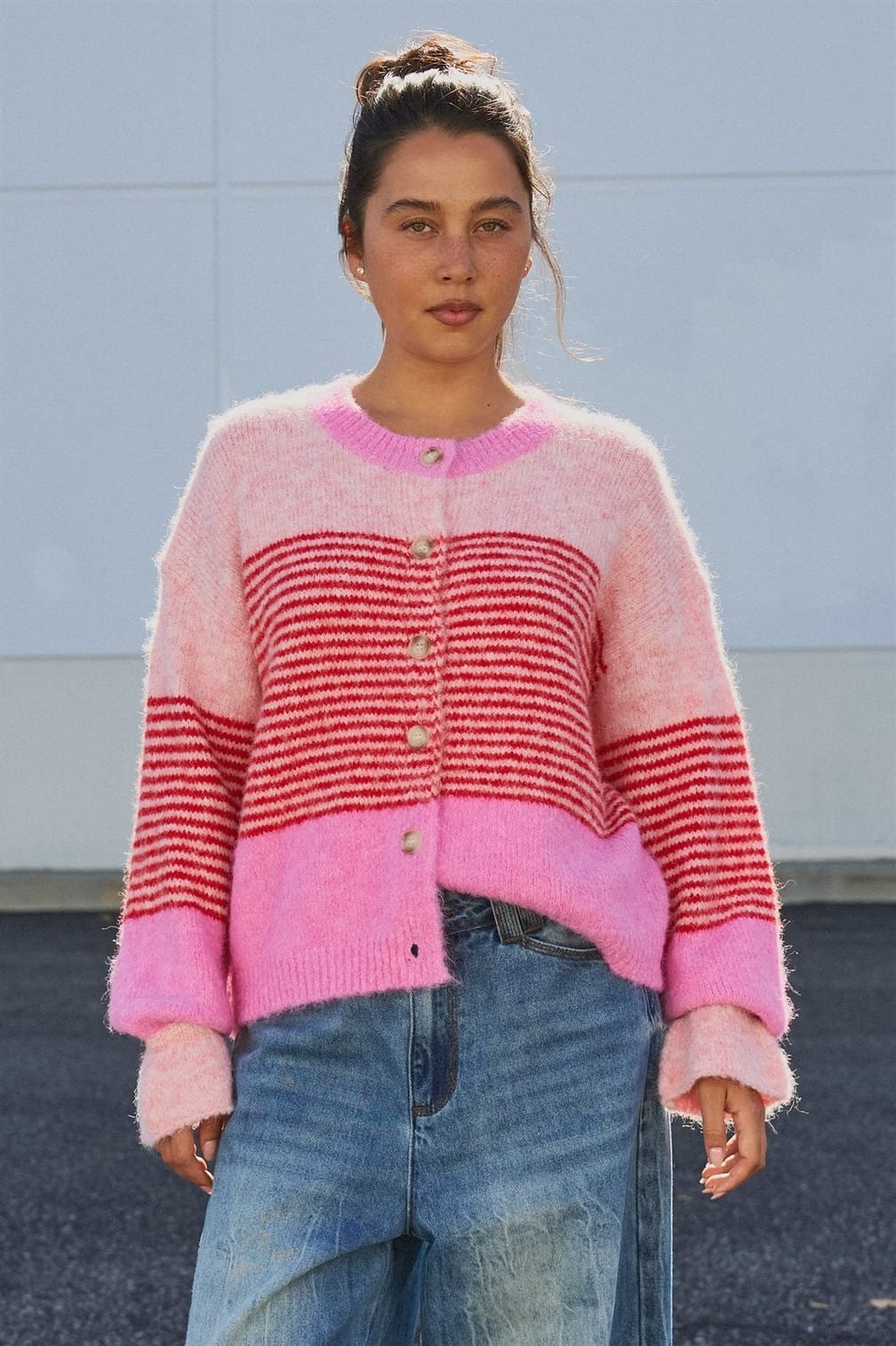 Urban Daizy Striped Fuzzy Knit Volume Sleeve Cardigan - Little Miss Muffin Children & Home