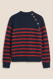 Urban Daizy Urban Daizy Women’s Red/Navy Striped Mock Neck Sweater with Gold Buttons - Little Miss Muffin Children & Home