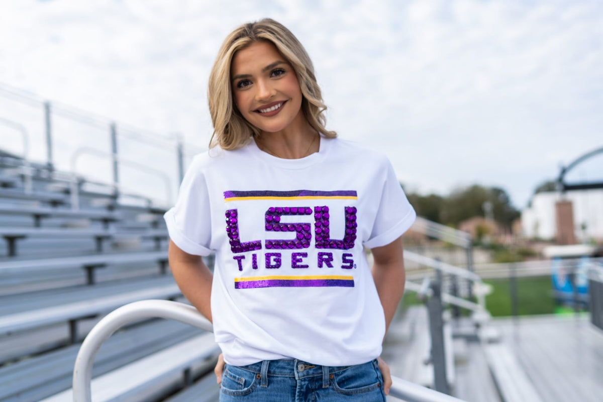 Bomb Designs Women's Sequin & Jewel Design LSU Tigers Cuff Sleeve - Little Miss Muffin Children & Home