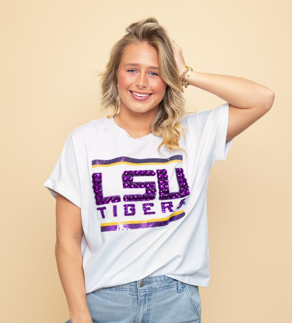 Bomb Designs Women's Sequin & Jewel Design LSU Tigers Cuff Sleeve - Little Miss Muffin Children & Home