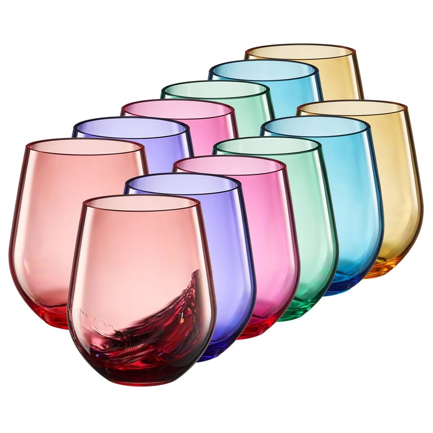 Unbreakable European style acrylic stemless wine glass in assorted colors