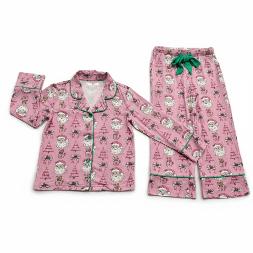 Lulu Bebe Alex Santa Button Down Long Sleeve PJs - Little Miss Muffin Children & Home