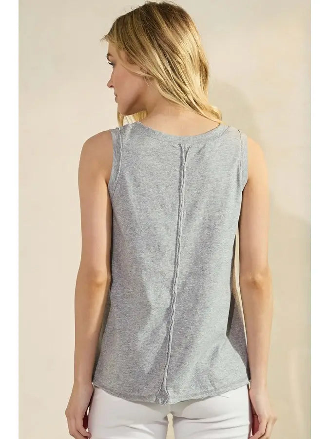 Yelete Soft Cotton Tank with Raw Edge Seams in Heather Grey - Little Miss Muffin Children & Home
