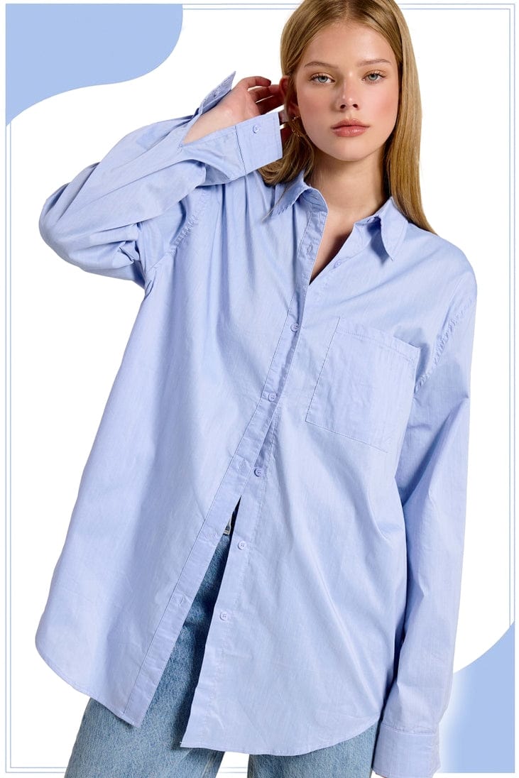 La Miel La Miel Button Down Poplin Shirt in Denim - Little Miss Muffin Children & Home