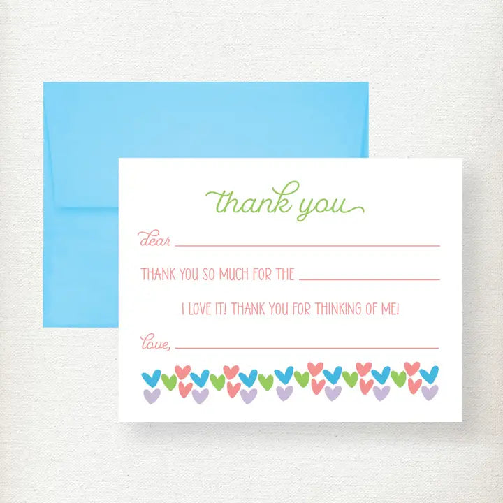Kramer Drive Kids Hearts Fill in Thank You Note Card - Little Miss Muffin Children & Home