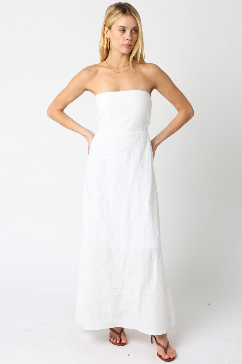Olivaceous Irise Linen Maxi Dress in White - Little Miss Muffin Children & Home