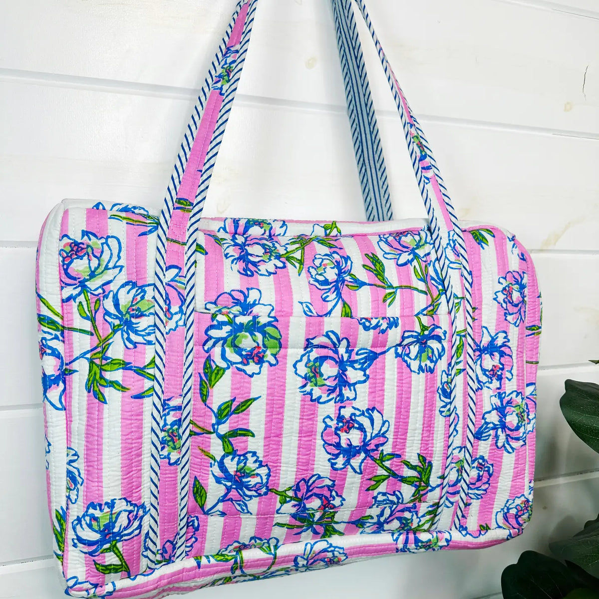 Folklore Couture Peony Pink Stripe Handmade Quilted Weekender Duffle Bag - Little Miss Muffin Children & Home