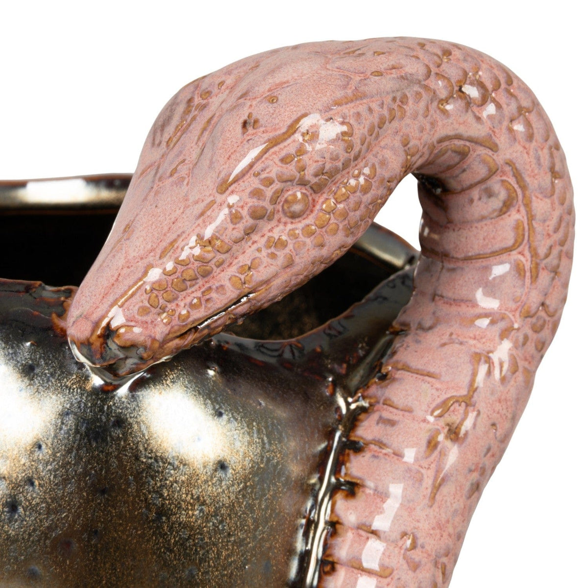 Bloomingville Metallic Finish Stoneware Vase with Pink 3D Snake (Each One Will Vary) - Little Miss Muffin Children & Home