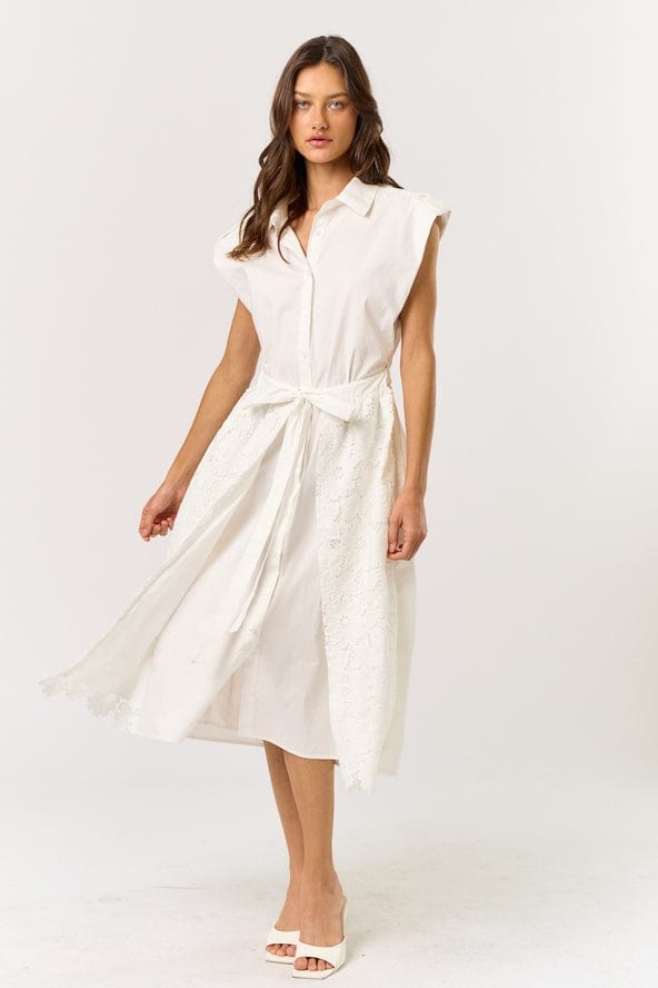 Lalavon Button-Down Belted Midi Dress with Lace Detail - Little Miss Muffin Children & Home