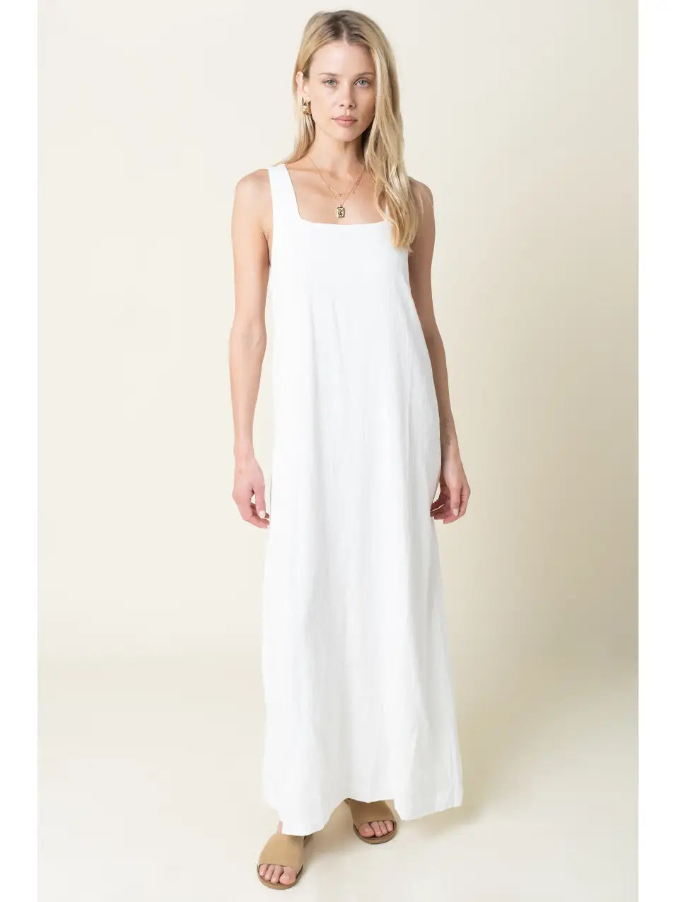 Olivaceous Avery Relaxed Maxi Tank Dress in Off White - Little Miss Muffin Children & Home