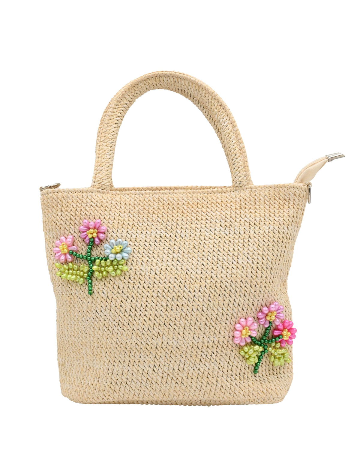 Bari Lynn Beaded Flower Raffia Bag with Crossbody Strap - Little Miss Muffin Children & Home