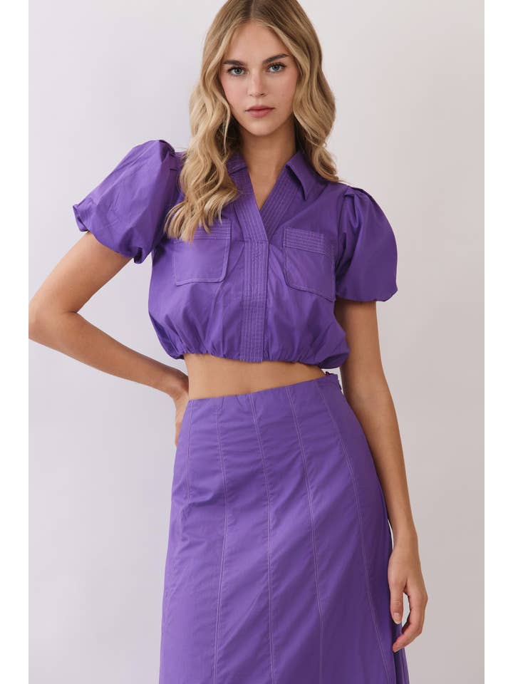 TCEC Contrast Topstitch Detail Cropped Blouse - Little Miss Muffin Children & Home