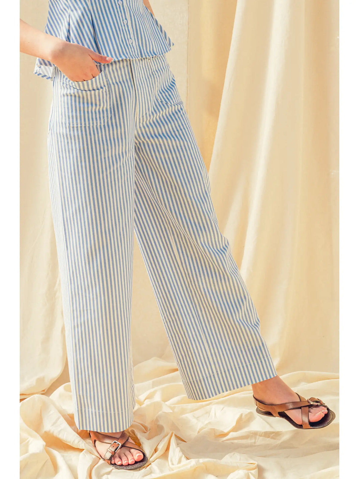 Miou Muse Striped Stretch Patch Pocket Wide Leg Pants - Little Miss Muffin Children & Home
