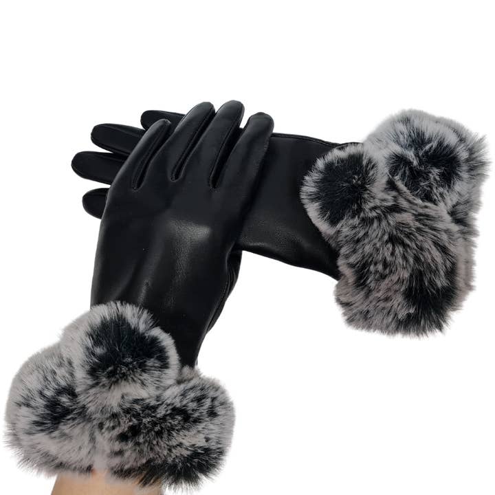 black leather gloves with fur