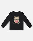 Black long-sleeve shirt with teddy bear design 