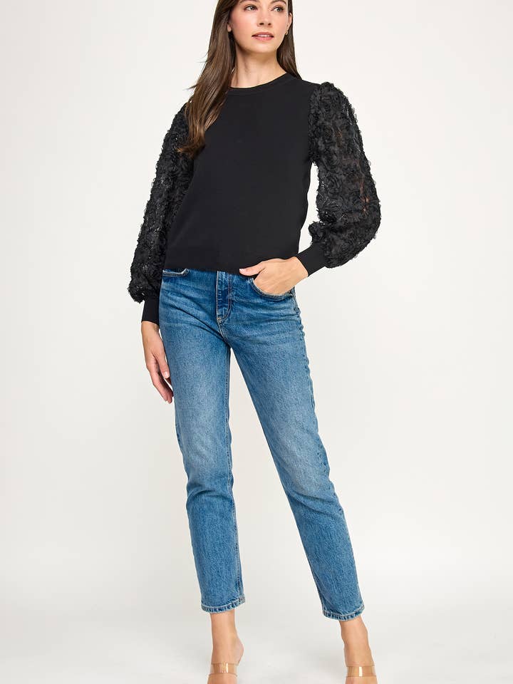 womens black long sleeve puff top