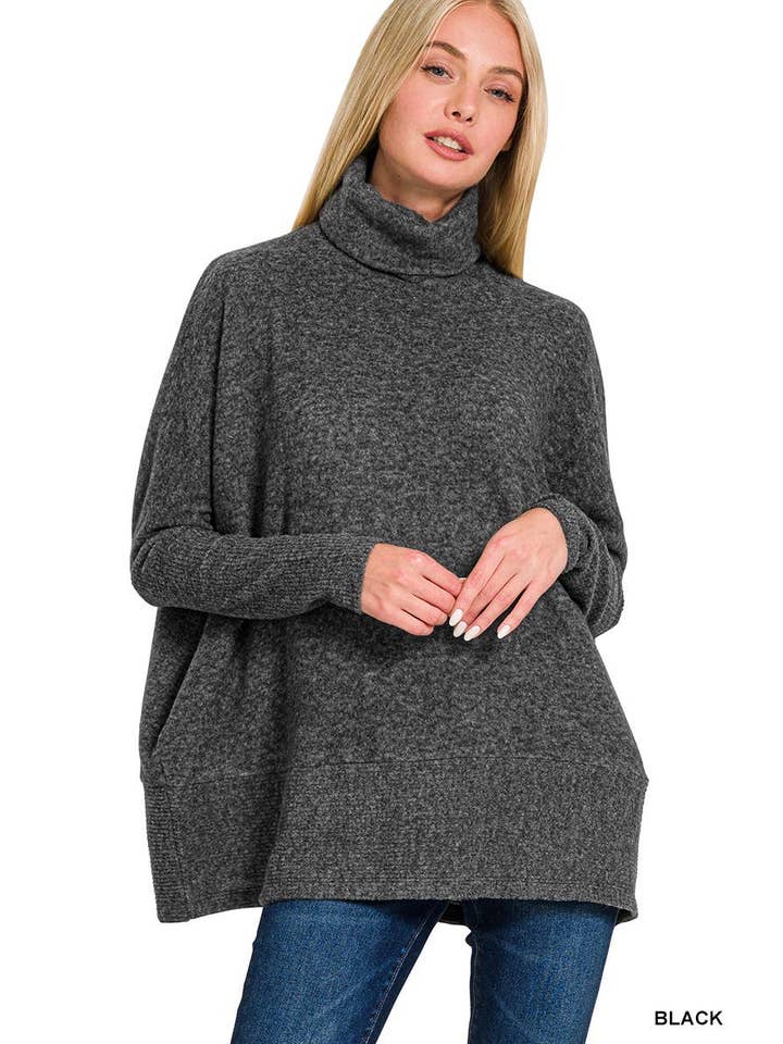 black oversized turtle neck sweater