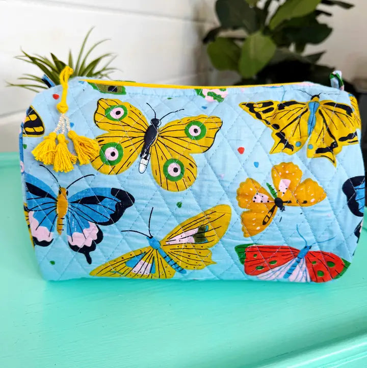 Folklore Couture Blue Butterfly Quilted Cosmetics Toiletry Bag - Little Miss Muffin Children & Home