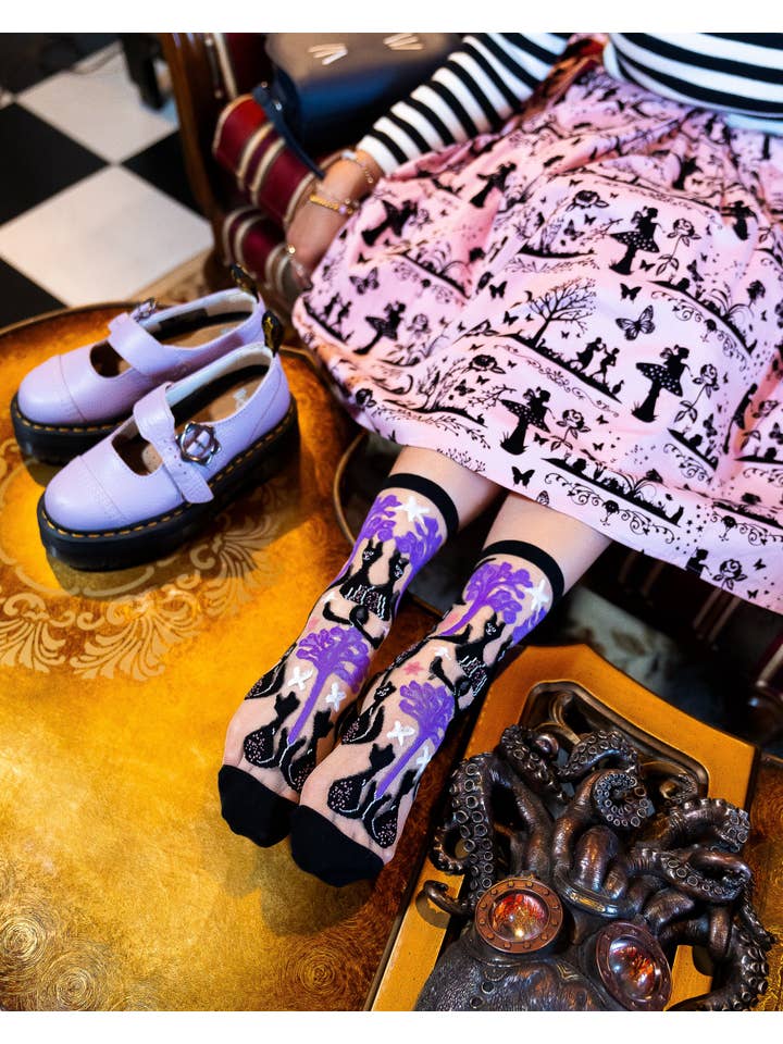 Nocturnal Cats Sheer Crew Sock