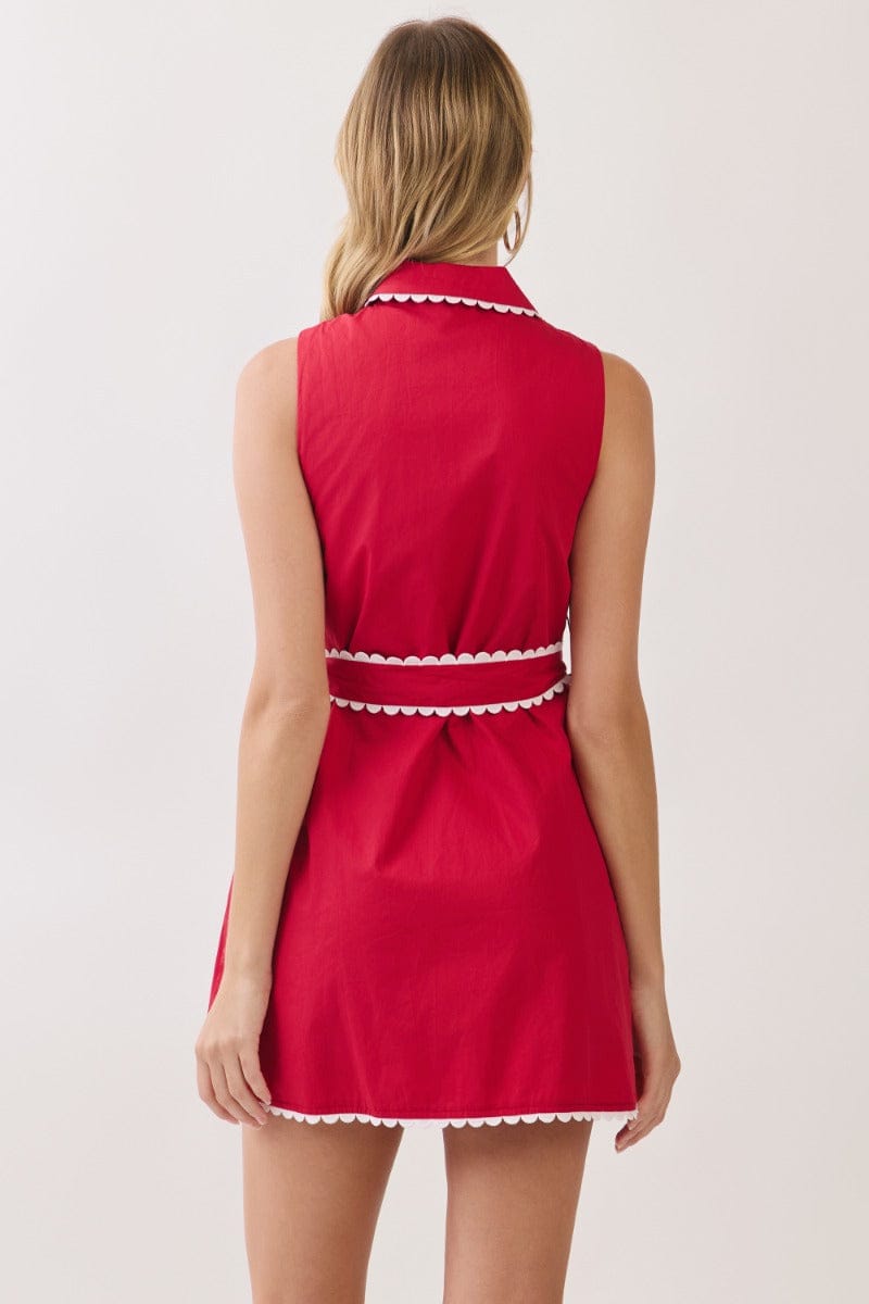 TCEC Scallop Trim Sleeveless Mini Shirt Dress with Sash Belt - Little Miss Muffin Children & Home