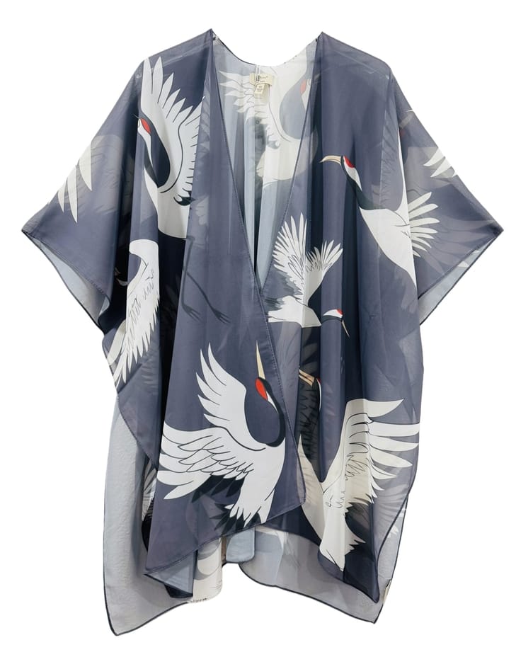 JC Sunny Fashion Gray-White Crane Kimono - Little Miss Muffin Children & Home