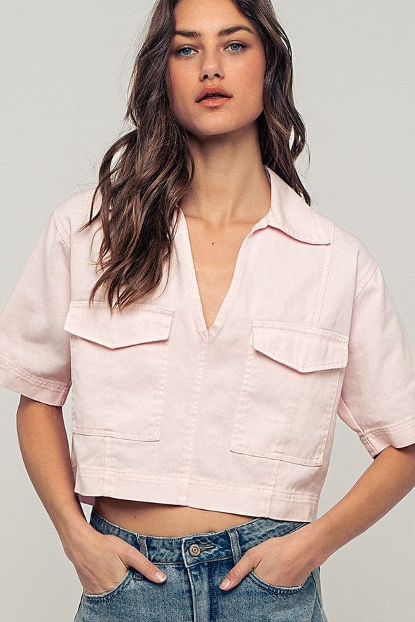 Urban Daizy Urban Daizy Collared Camp Shirt in Soft Pink - Little Miss Muffin Children & Home