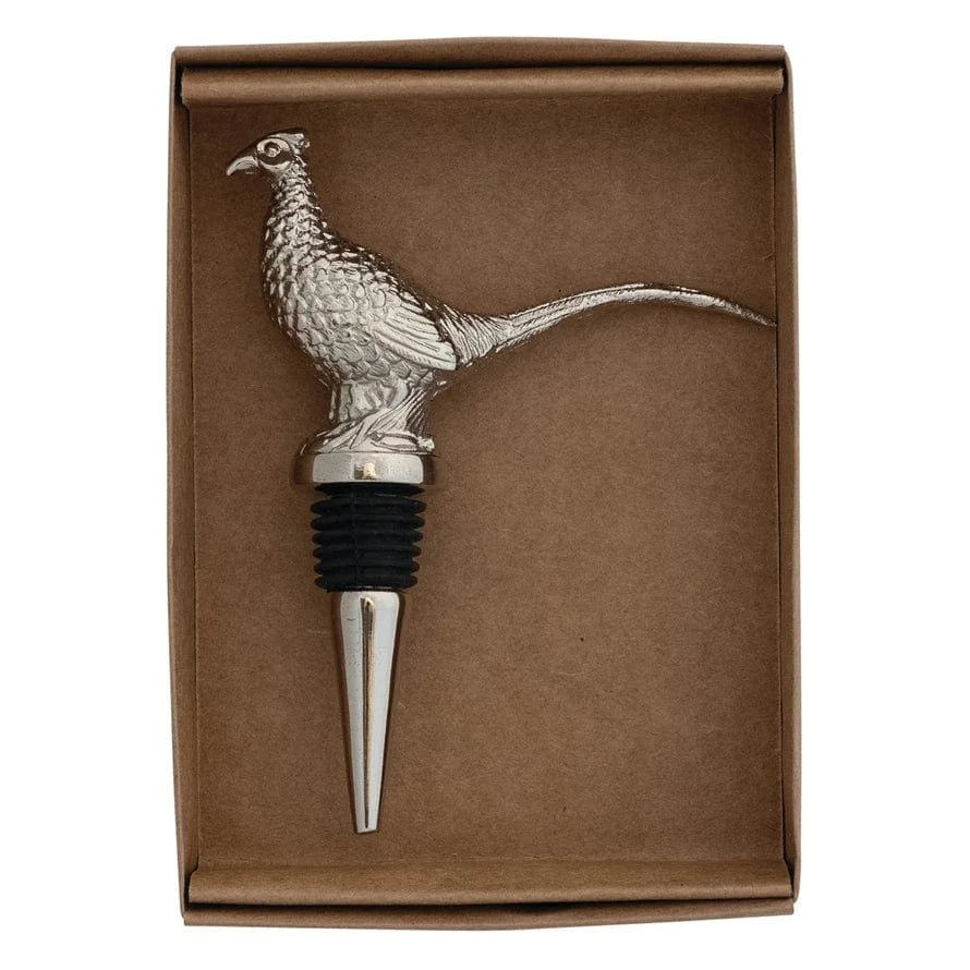 Creative Co-op Cast Aluminum Pheasant Bottle Stopper in Kraft Box, Nickel Finish - Little Miss Muffin Children & Home