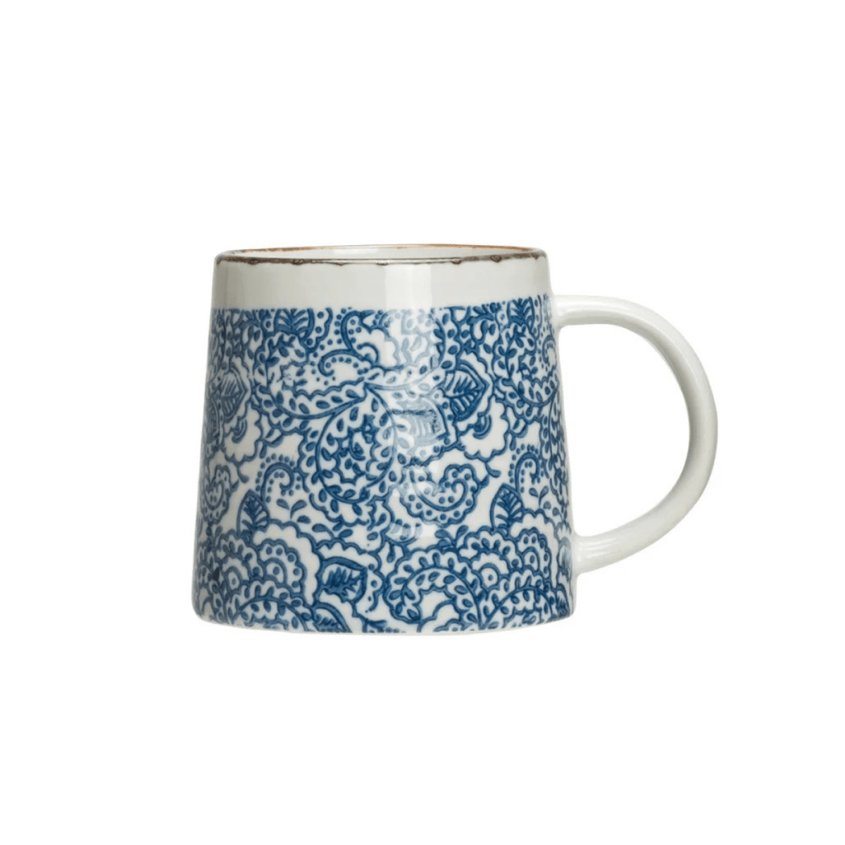 Creative Co-op Blue & White Designs Hand-Stamped Stoneware Mug, 3 Available Styles - Little Miss Muffin Children & Home