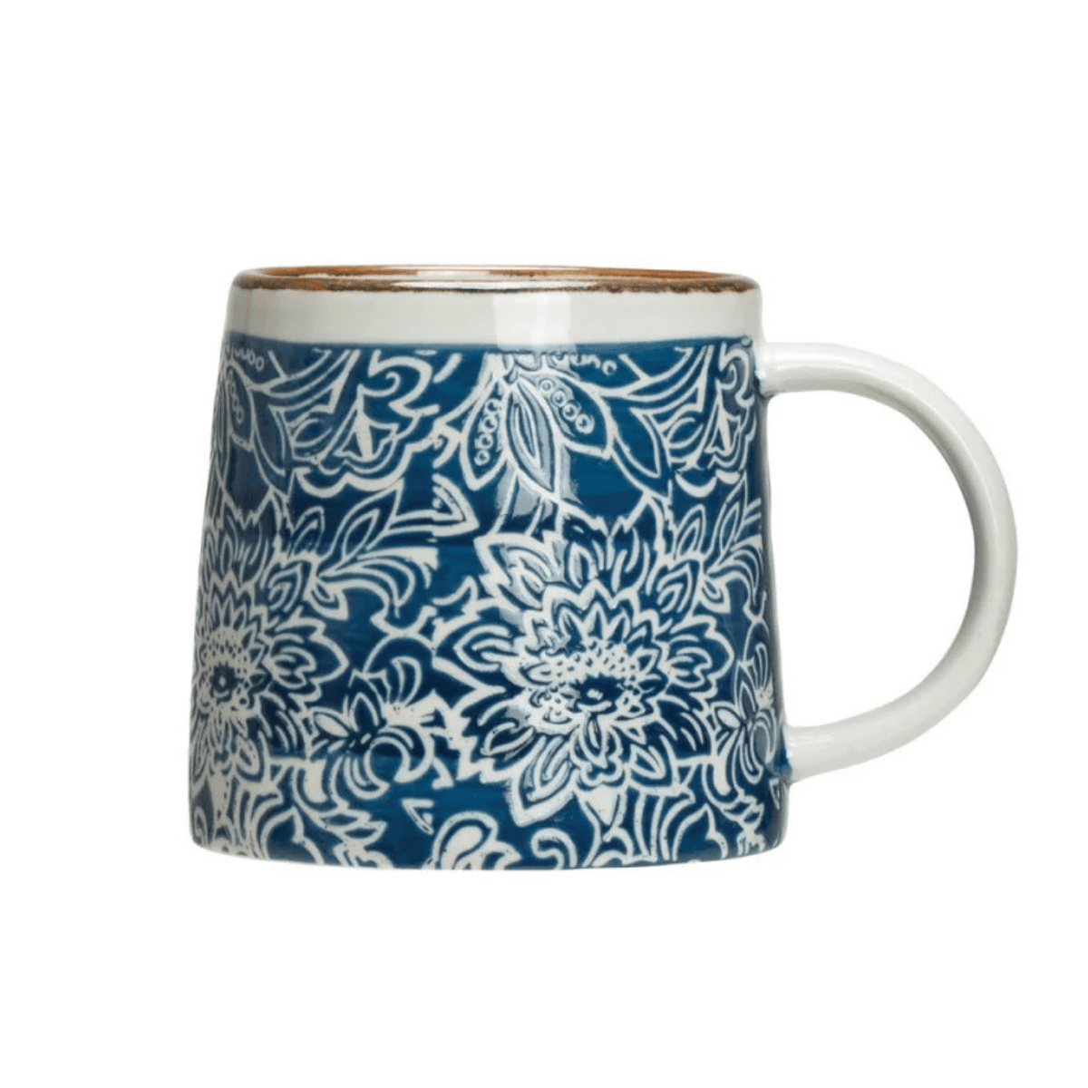 Creative Co-op Blue & White Designs Hand-Stamped Stoneware Mug, 3 Available Styles - Little Miss Muffin Children & Home