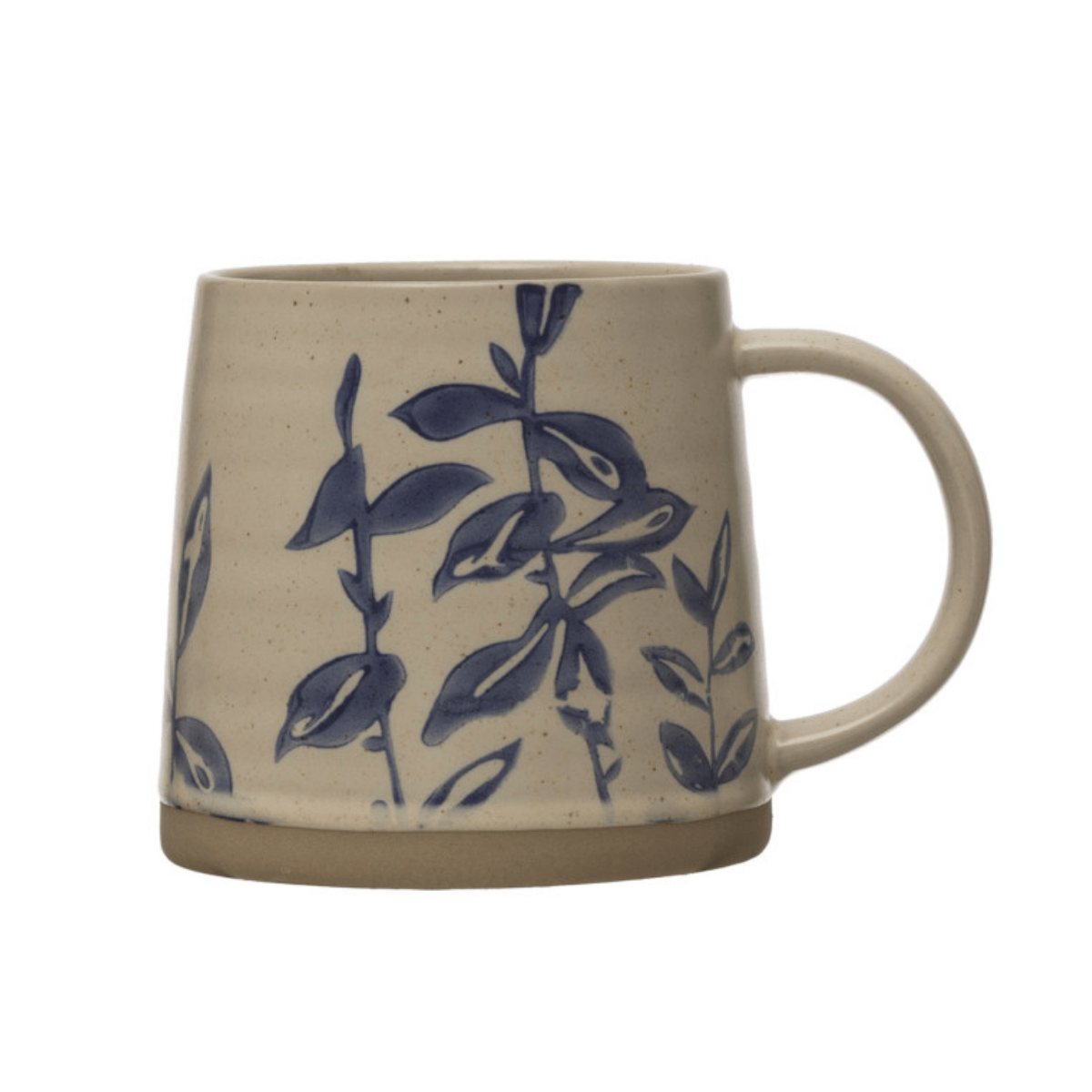 Creative Co-op Blue & White Hand-Stamped Stoneware Mug with Botanical Wax Relief Design, 4 Available Styles - Little Miss Muffin Children & Home