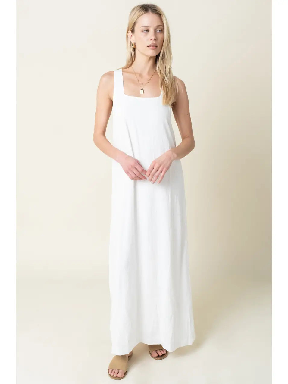 Olivaceous Avery Relaxed Maxi Tank Dress in Off White - Little Miss Muffin Children & Home