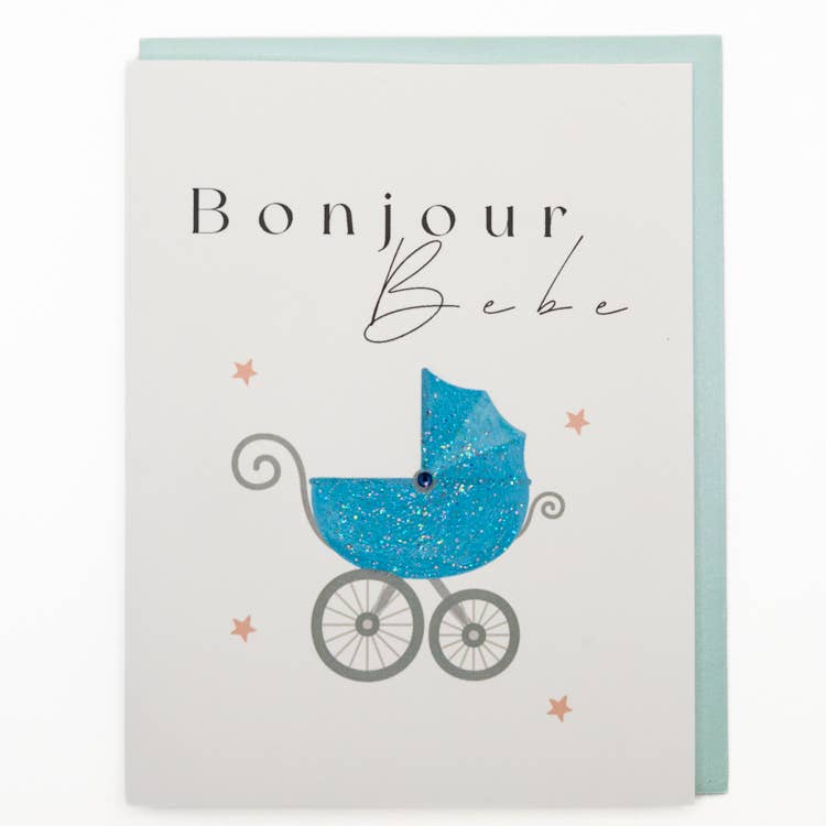 Lavender Vines 'Bonjour Boy' Baby Carriage Baby Shower Greeting Card - Little Miss Muffin Children & Home