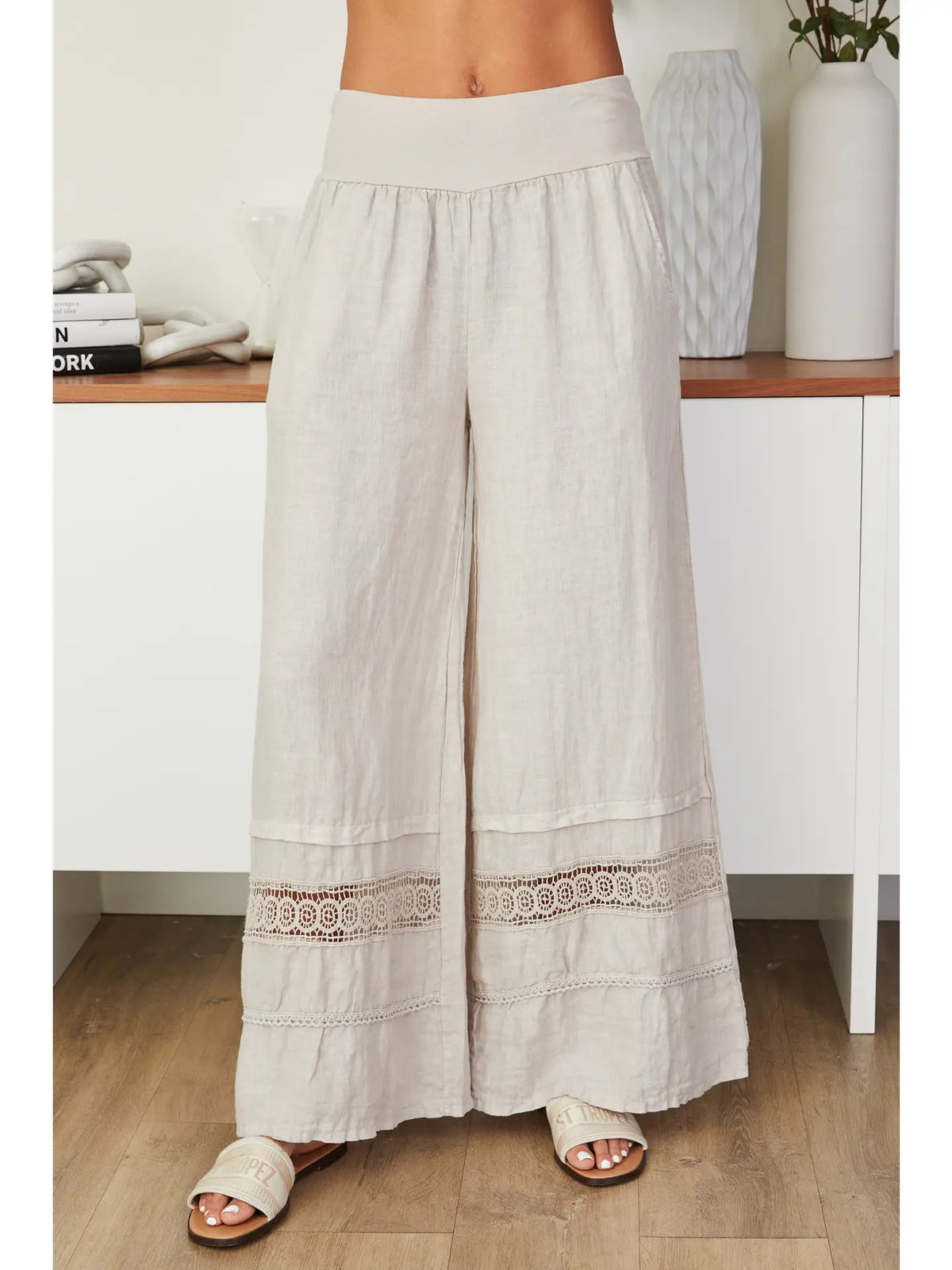 Milio Milano Milio Milano Italian Linen Pants with Crochet Lace Hem – Style 1 - Little Miss Muffin Children & Home