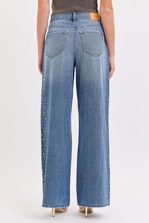 Cello Jeans High Rise Wide Leg Jeans with Rhinestone Trim - Little Miss Muffin Children & Home