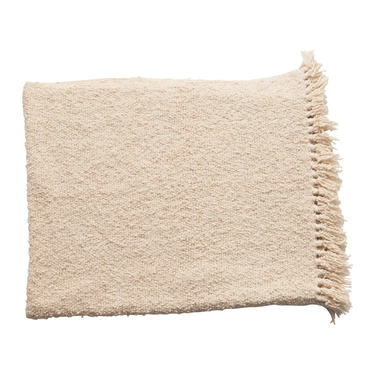 Creative Co-op Creative Co-Op Cotton Blend Bouclé Fringe Throw Blanket, Cream 60x50 - Little Miss Muffin Children & Home