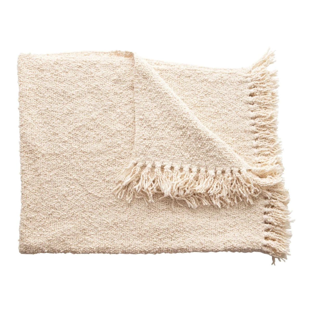 Creative Co-op Creative Co-Op Cotton Blend Bouclé Fringe Throw Blanket, Cream 60x50 - Little Miss Muffin Children & Home