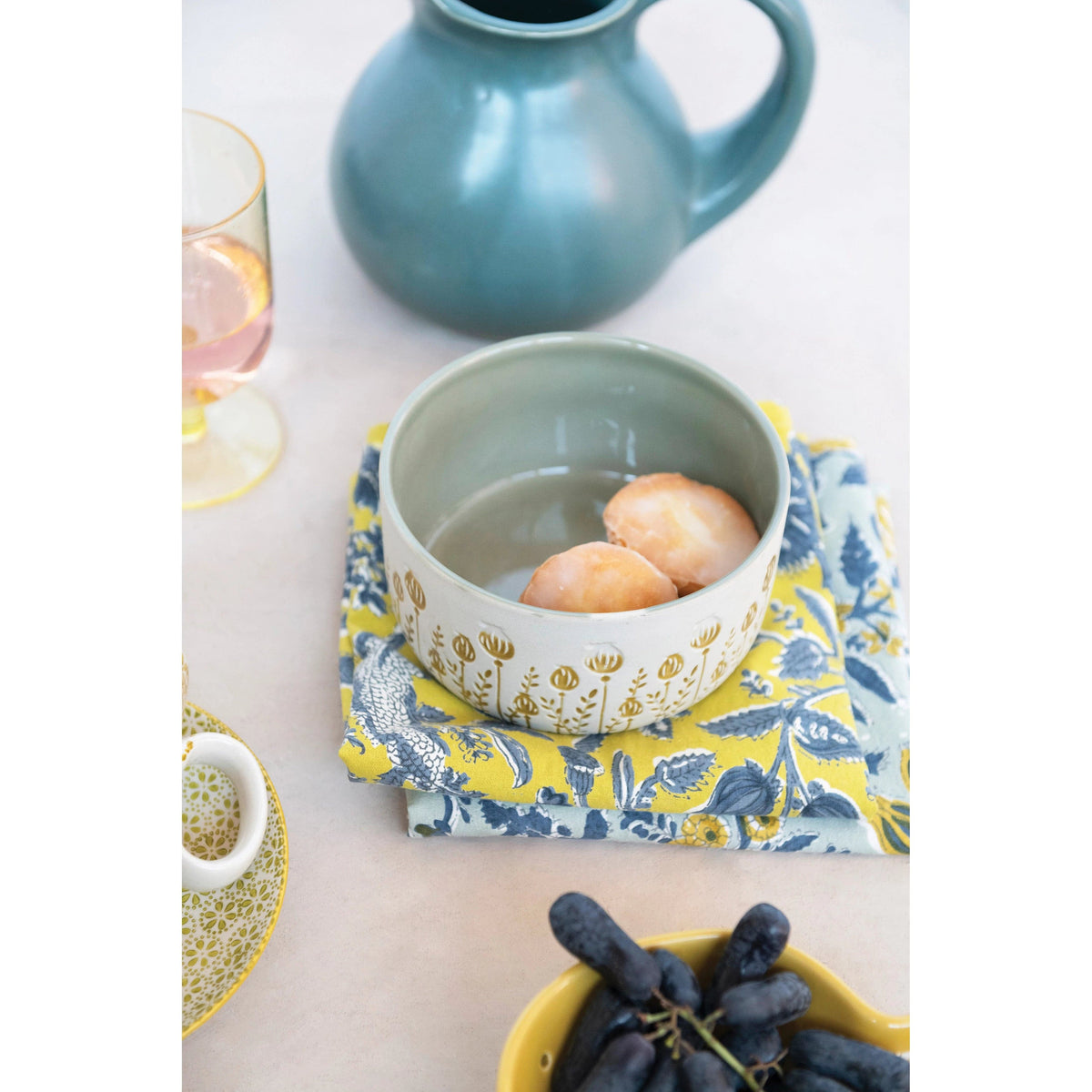 Creative Co-Op Creative Co-op Debossed Floral Pattern Stoneware Canister with Bamboo Lid - Little Miss Muffin Children & Home