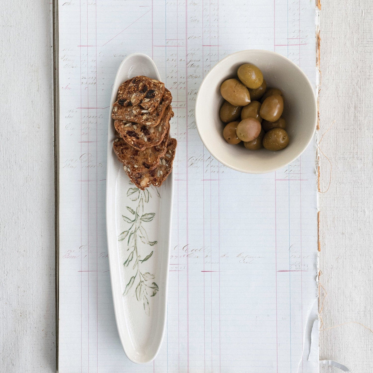 Creative Co-op Oval Debossed Stoneware Tray with Botanical (Each One Will Vary) - Little Miss Muffin Children & Home
