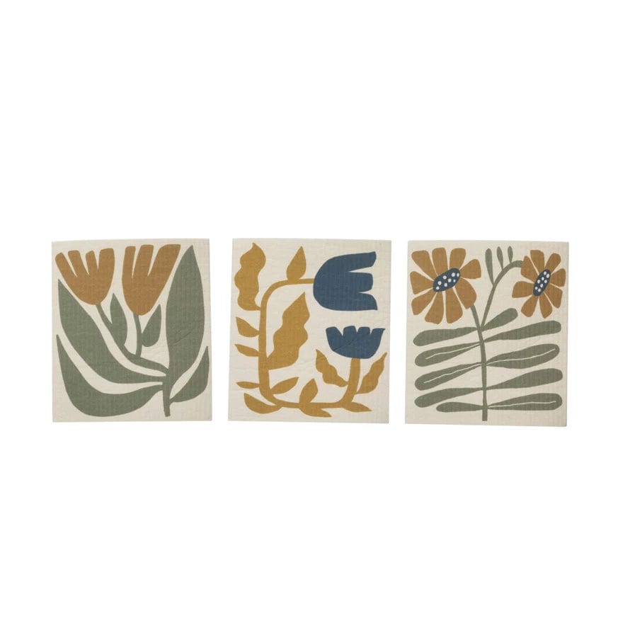 Creative Co-op Reusable Cellulose Sponge Cloth With Flowers 