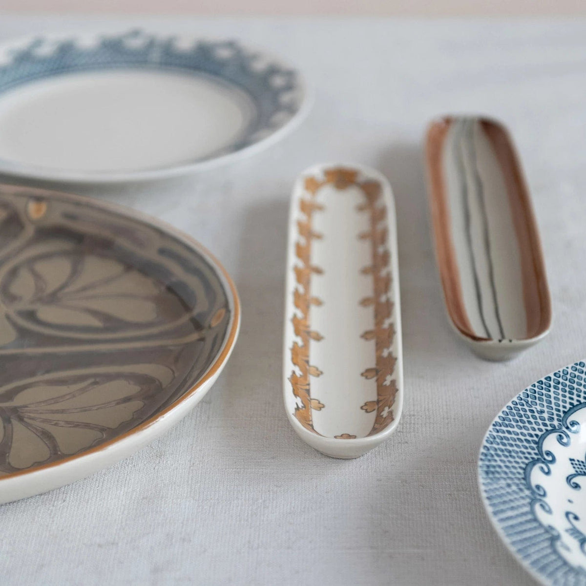 Creative Co-op Creative Co-op Oval Hand-Painted Stoneware Pattern Tray, Brown - Little Miss Muffin Children & Home