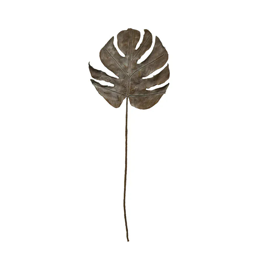 Dark Olive Plaster Finish Faux Philodendron Split Leaf