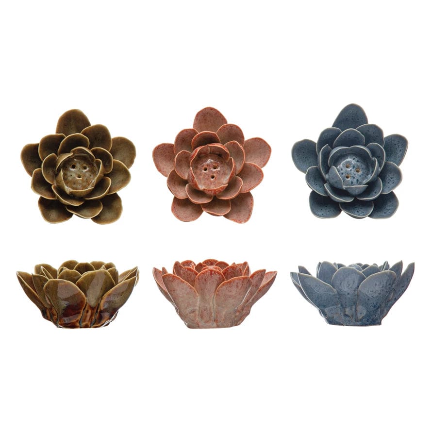 Creative Co-op Handmade Stoneware Flower Incense Holder 